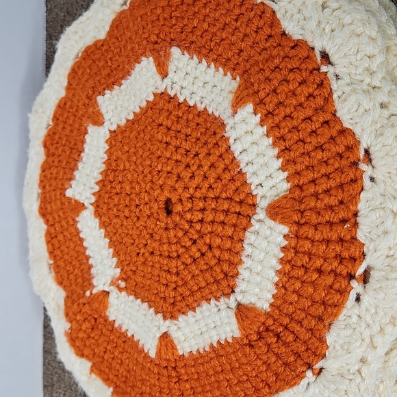 Vintage Crochet Place Mats Dollies Orange & Cream Lot of 6 Scalloped Edges 14" - Picture 3 of 4